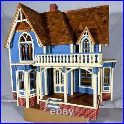 Blue and Cream Wood Dollhouse, Handmade from a kit, fully put together