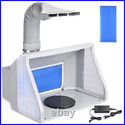 Dual Fans Airbrush Paint Spray Booth Kit with 3 LED Lights Exhaust Filter Hobby