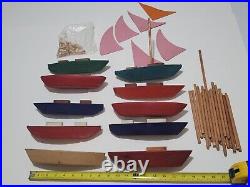 Vtg Handmade Painted Wooden Model Sailboat Craft Hobby Parts Lot 10 Boat Hulls